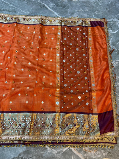 Handmade orange saree soft silk saree ghungroo sarees blouse Indian sari