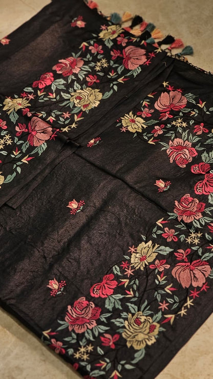 Floral saree tussar silk saree Indian sari blouse