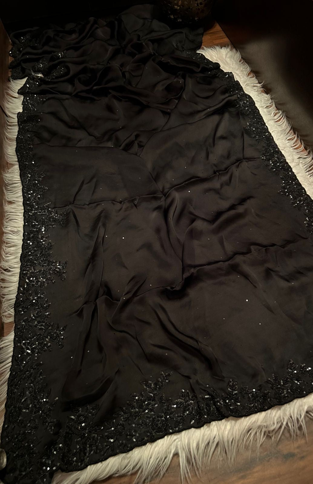 Black Satin Saree Organza Sari luxury Sari