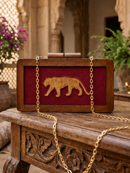 Tiger inspired clutch box luxury clutches wooden clutch box