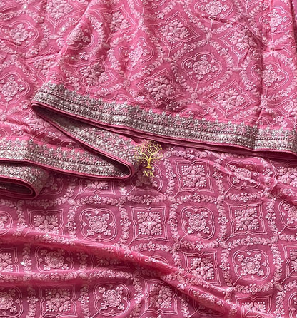 Lisa chikankari gorgette saree