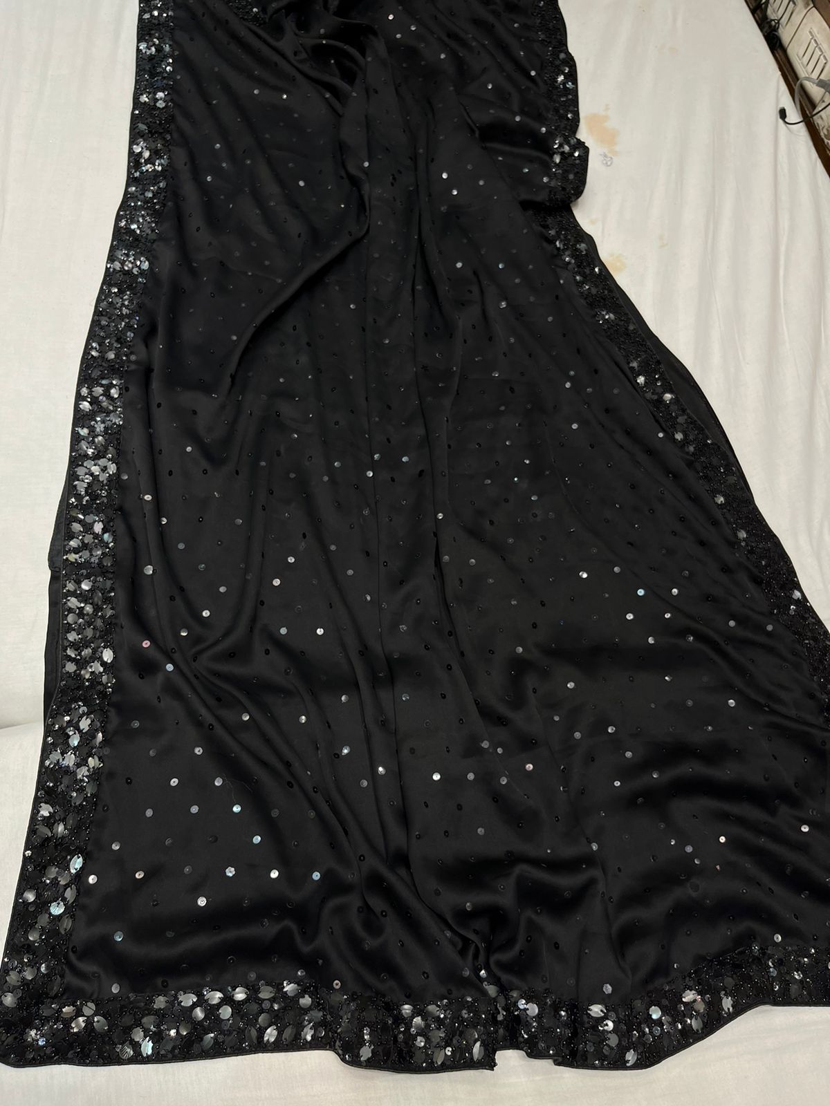 Shimir satin silk sequins saree