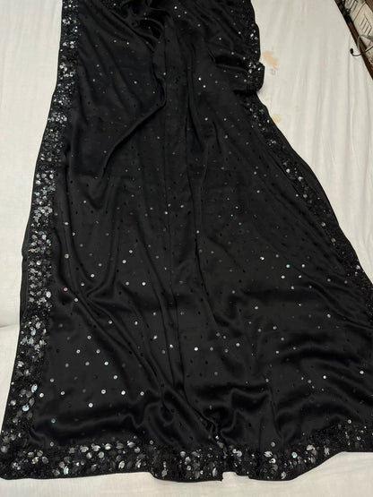 Shimir satin silk sequins saree