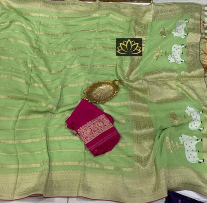 Motifs inspired Banarsi gorgette saree