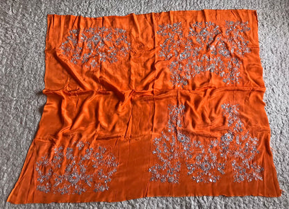 Preety orange organza silky saris