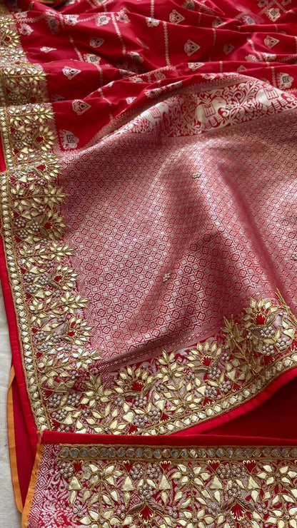 Red Katan zardosi gottapatti saree