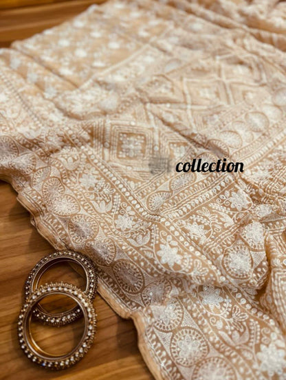 Norah gorgette Chikankari saree