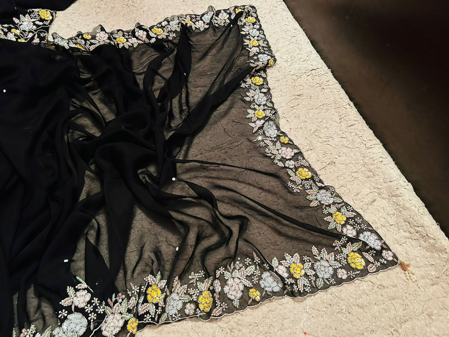 Sequins black hot organza saree