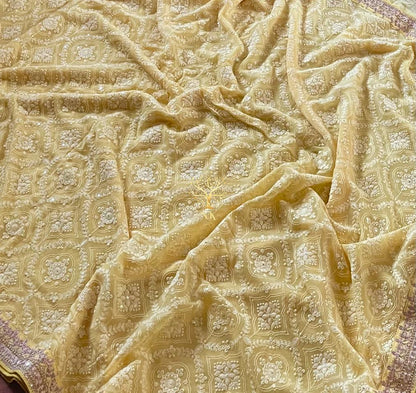 Lisa chikankari gorgette saree