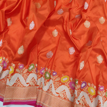 Orange Katan silk handwoven saree