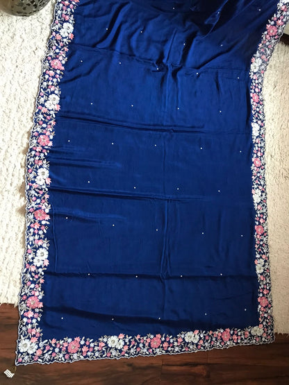 Raini blue marble gorgette saris
