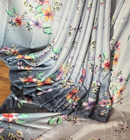 Floral printed crepe saree