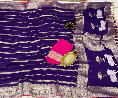 Motifs inspired Banarsi gorgette saree