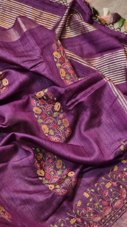 Ravina Tussar Silk Embroidered Saree