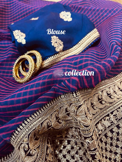 Striped purple organza weaved saree