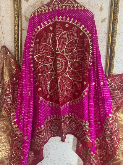 Pink Gajji silk embroidered Dupatta