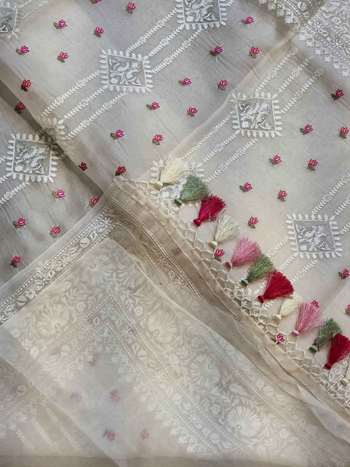 White organza silk embroidery sarees