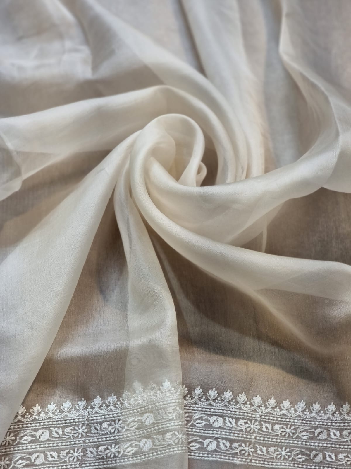 White organza silk embroidery sarees
