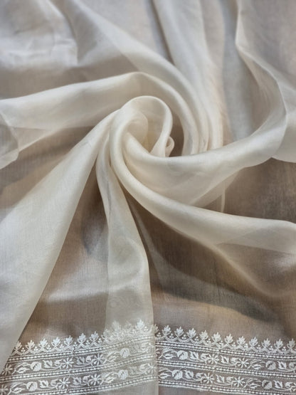 White organza silk embroidery sarees