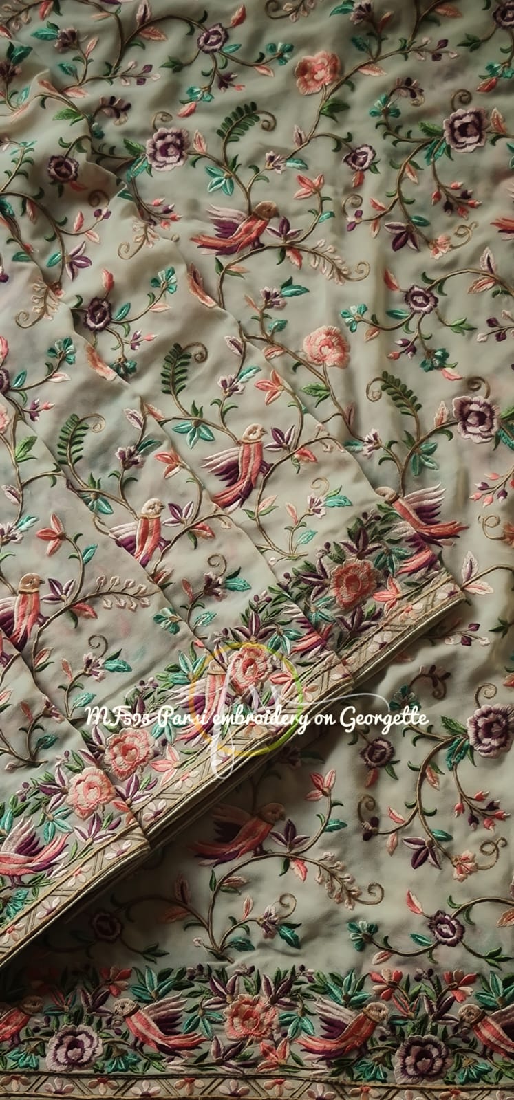 Avik gorgette Parsi inspired saree