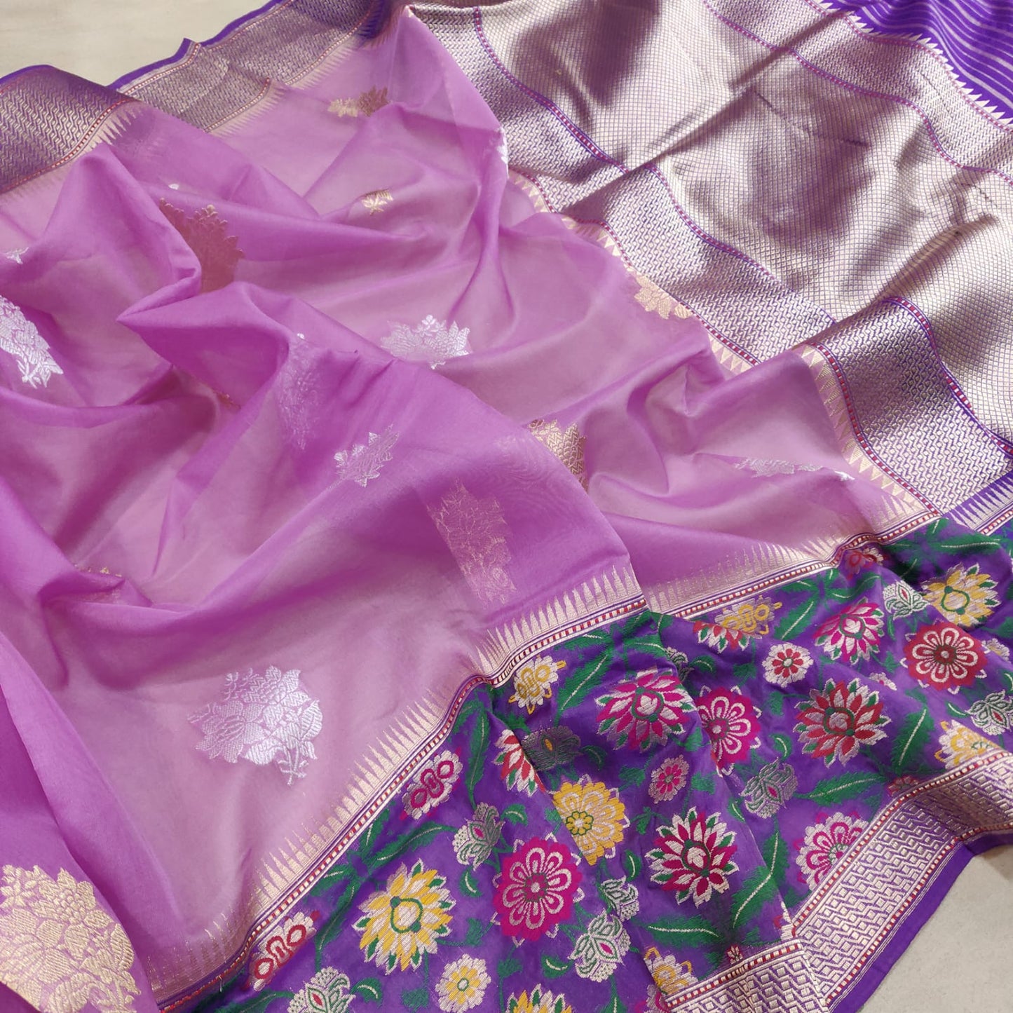 Purple Kora handwoven kadwa beautiful sari