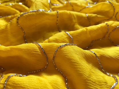 Yellow chiffon crepe feather sarees