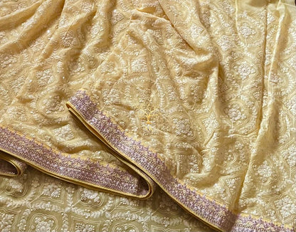 Lisa chikankari gorgette saree