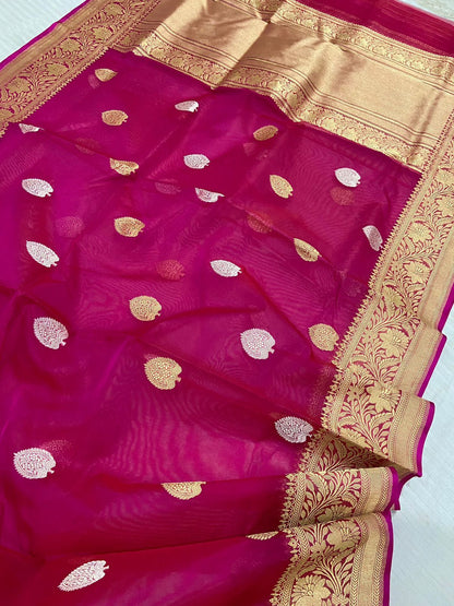 Gulabi Banarsi Kora handloom saree