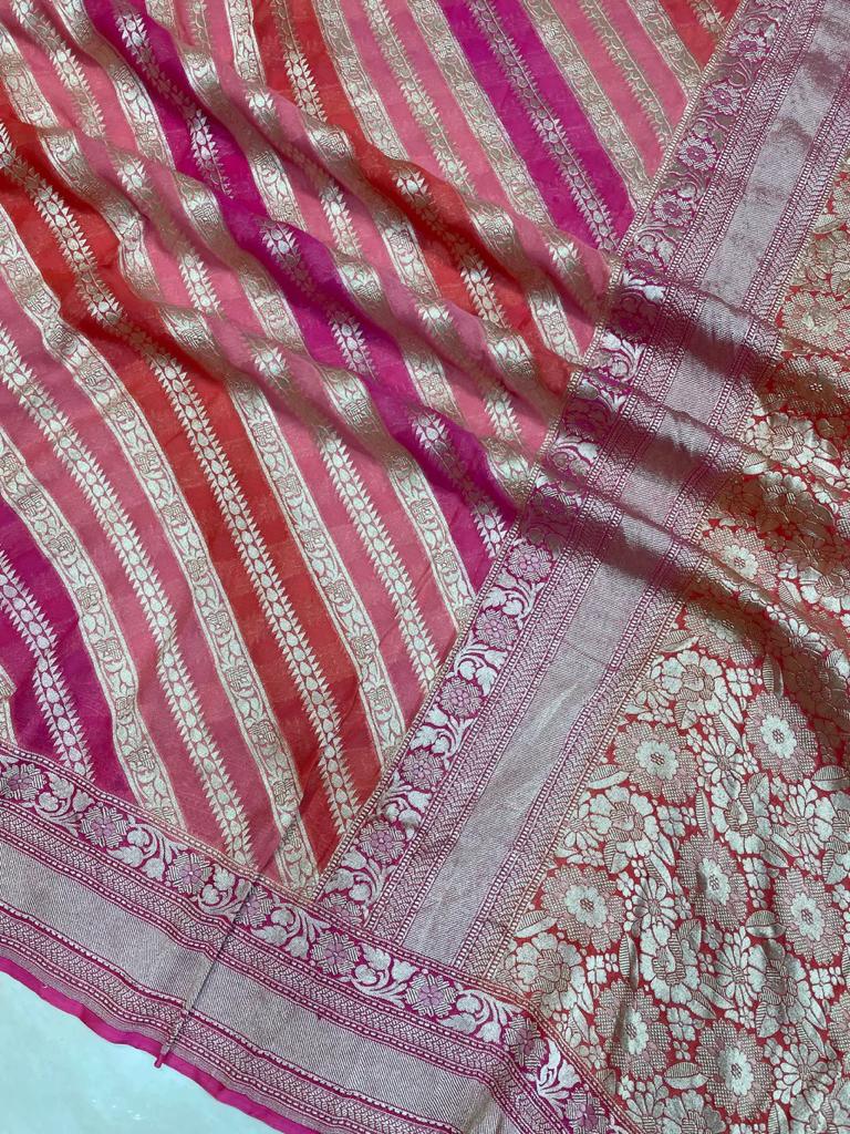 Striped inspired ramika gorgette sarees