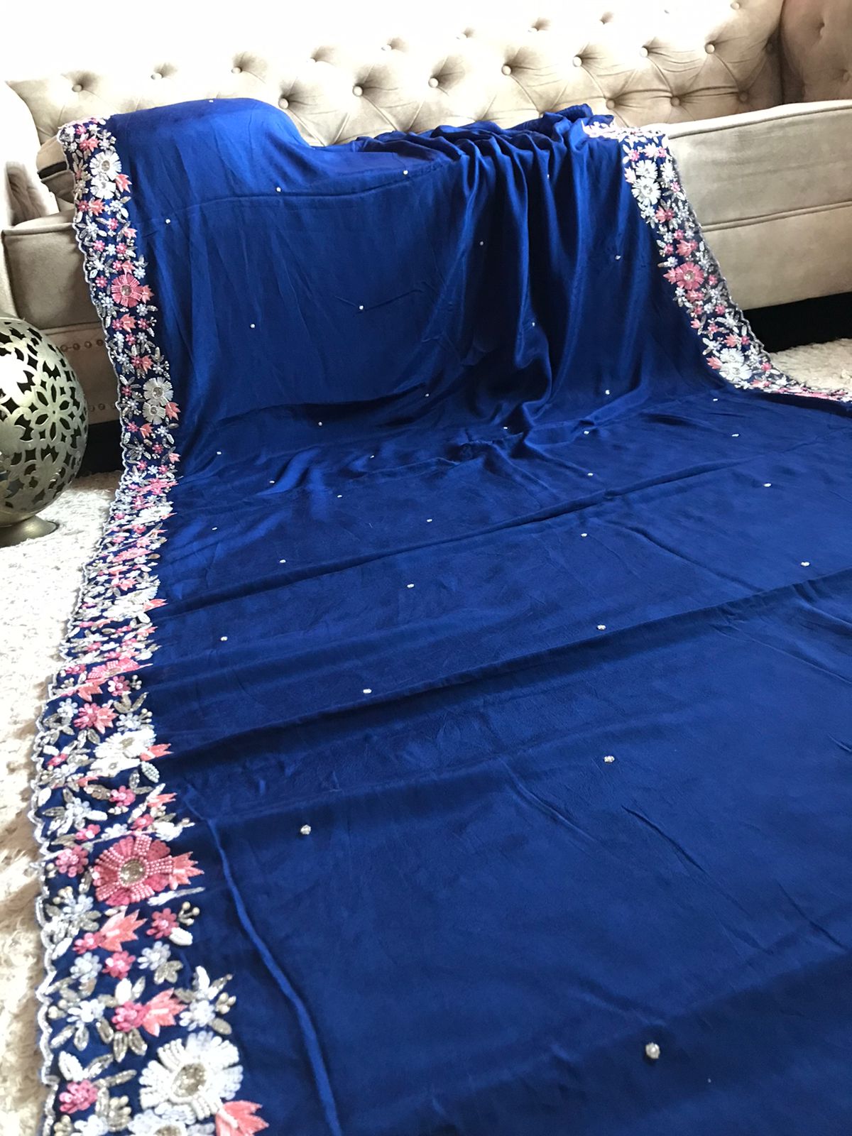 Raini blue marble gorgette saris