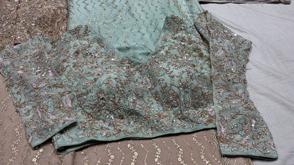 Zigzag inspired chinon sequence saree