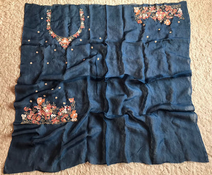 Royal blue luxury organza saree