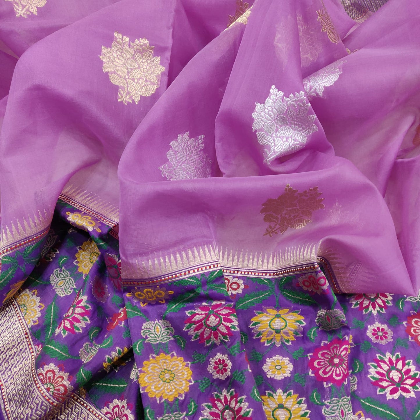 Purple Kora handwoven kadwa beautiful sari