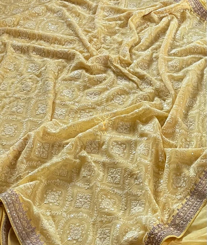 Lisa chikankari gorgette saree