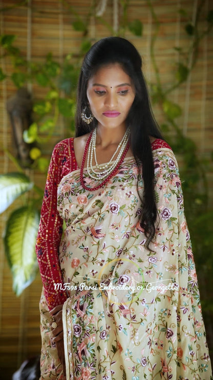 Avik gorgette Parsi inspired saree