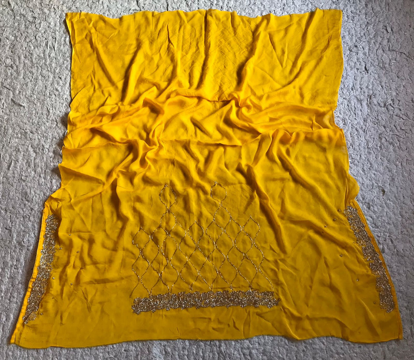 Yellow chiffon crepe feather sarees