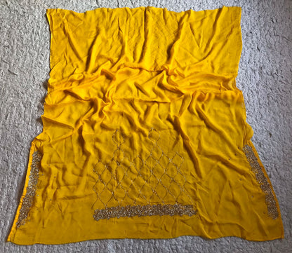 Yellow chiffon crepe feather sarees