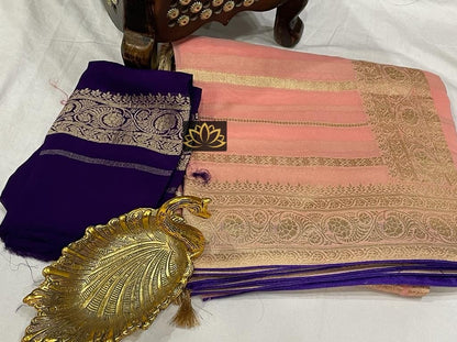 Motifs inspired Banarsi gorgette saree