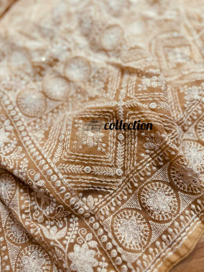 Norah gorgette Chikankari saree