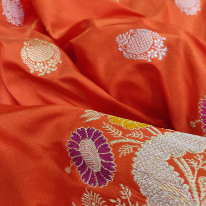 Orange Katan silk handwoven saree