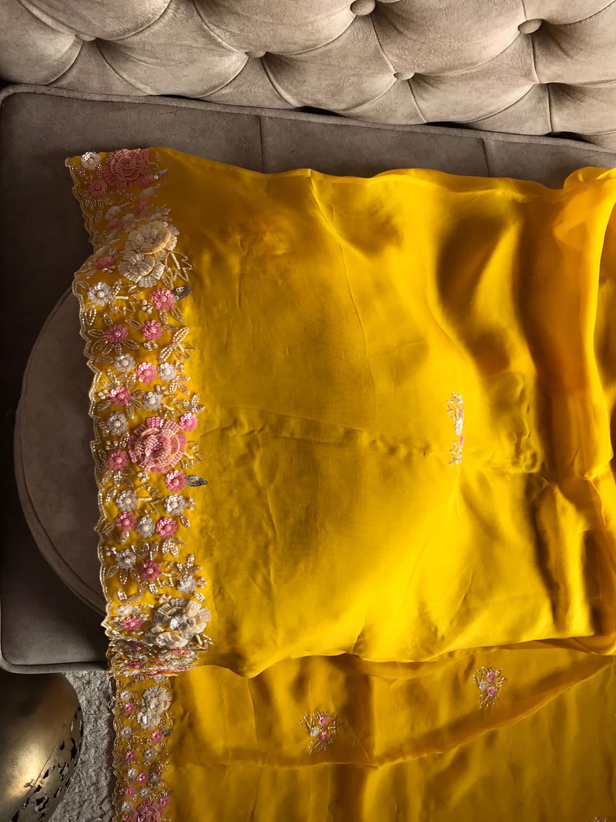 Sinisha yellow organza partywear trendy sarees