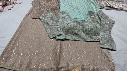 Zigzag inspired chinon sequence saree