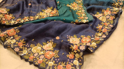 Vumia partywear organza embroidery saree