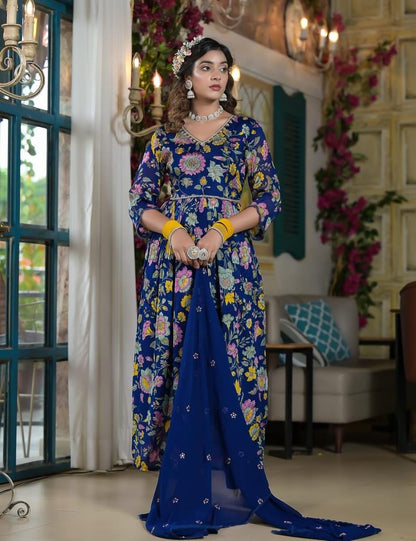 Floral blue Anarkali Kurti dress