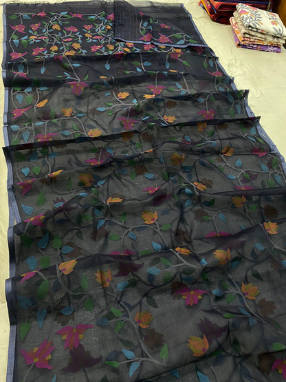 Vamika black floral tantuj jamdani saree