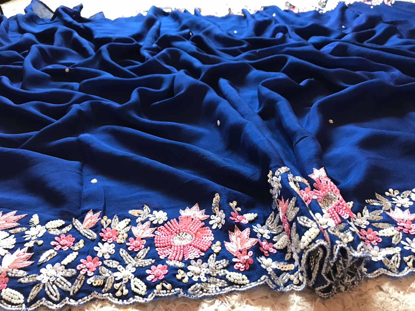 Raini blue marble gorgette saris