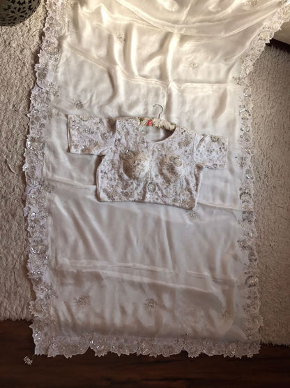 White fairly zardosi saree