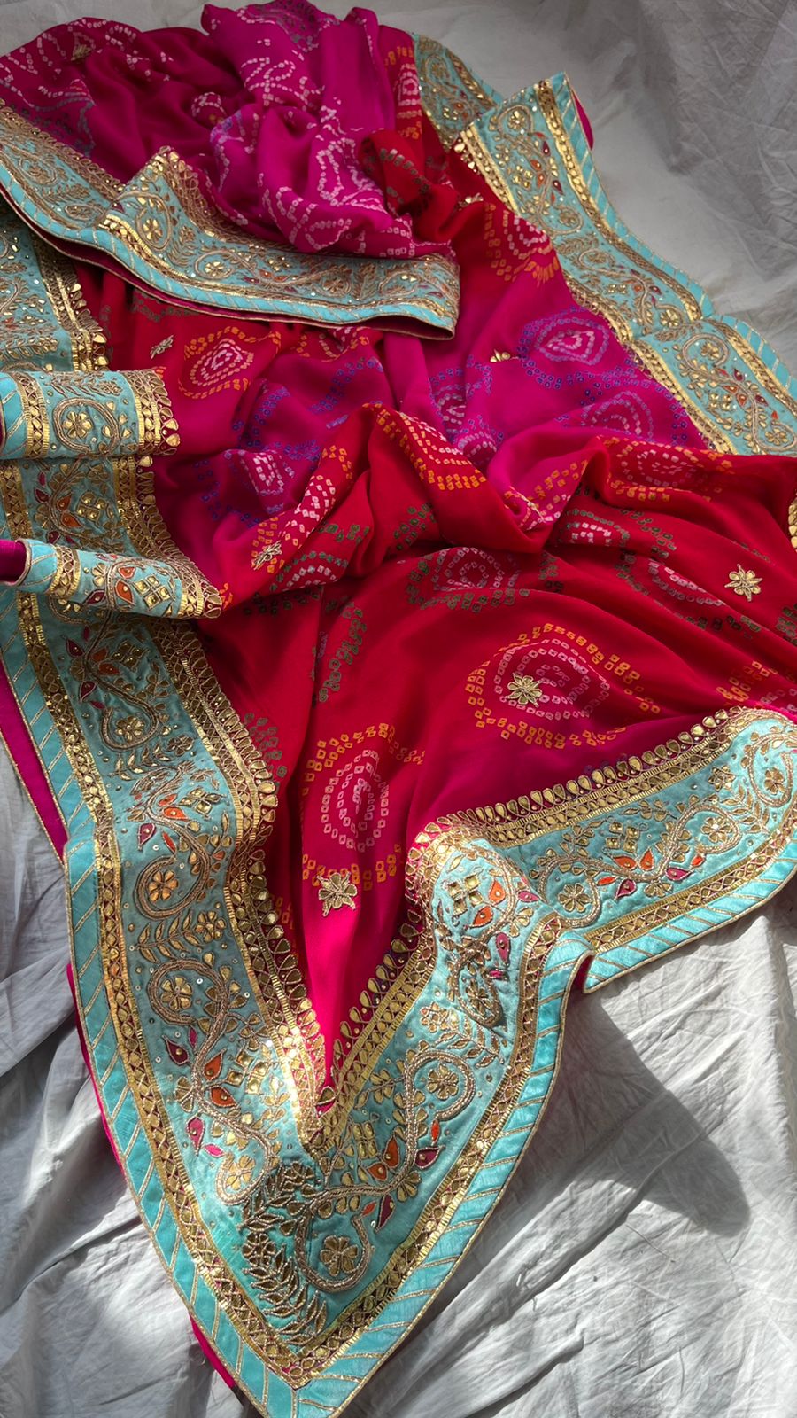 Bandhej gorgette crepe Indian sari