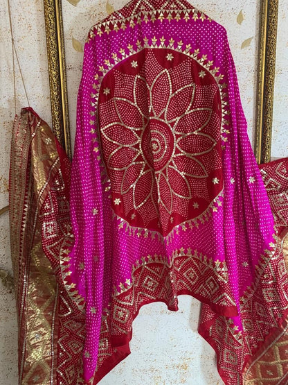 Pink Gajji silk embroidered Dupatta