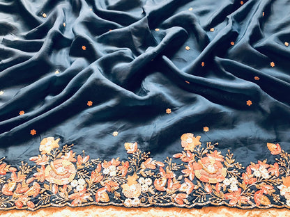 Royal blue luxury organza saree